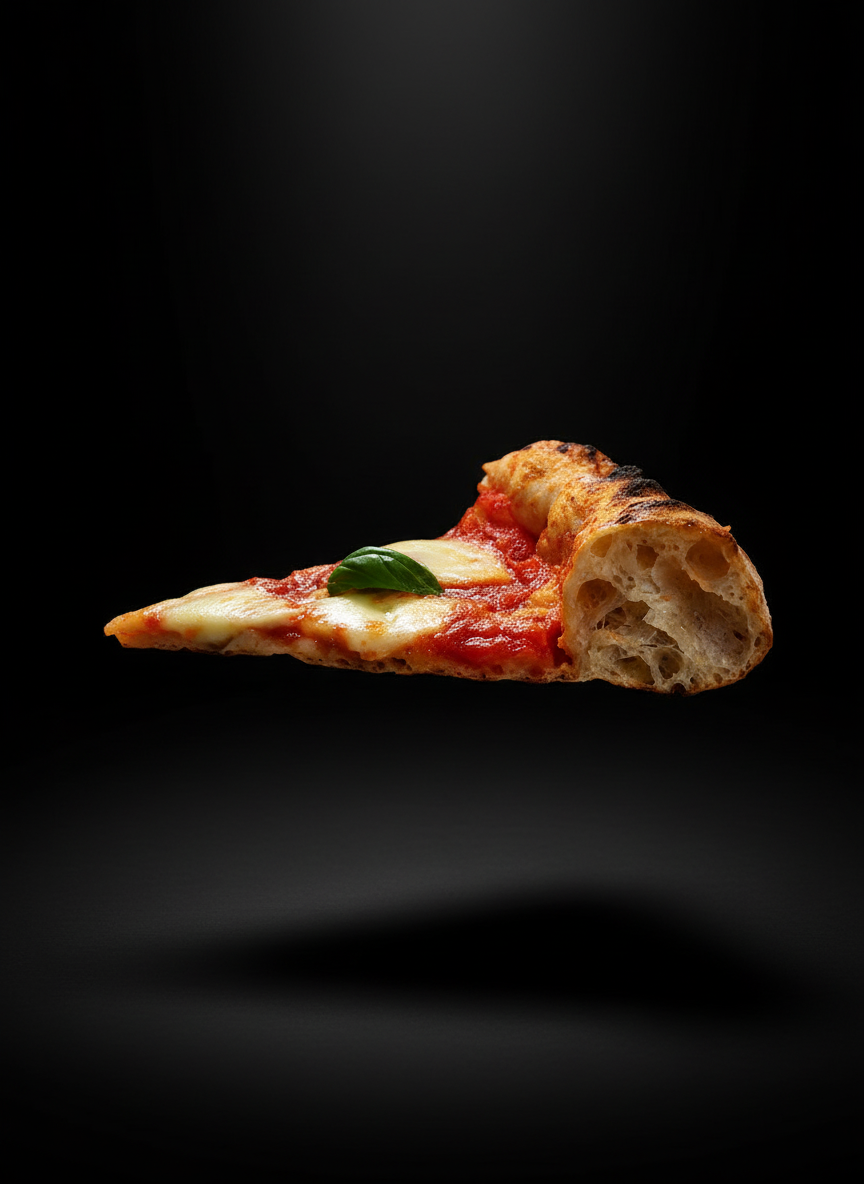 Fetta di pizza con cornicione alveolato e lievitazione - pizza leggera e gustosa C'è Pizza per Te